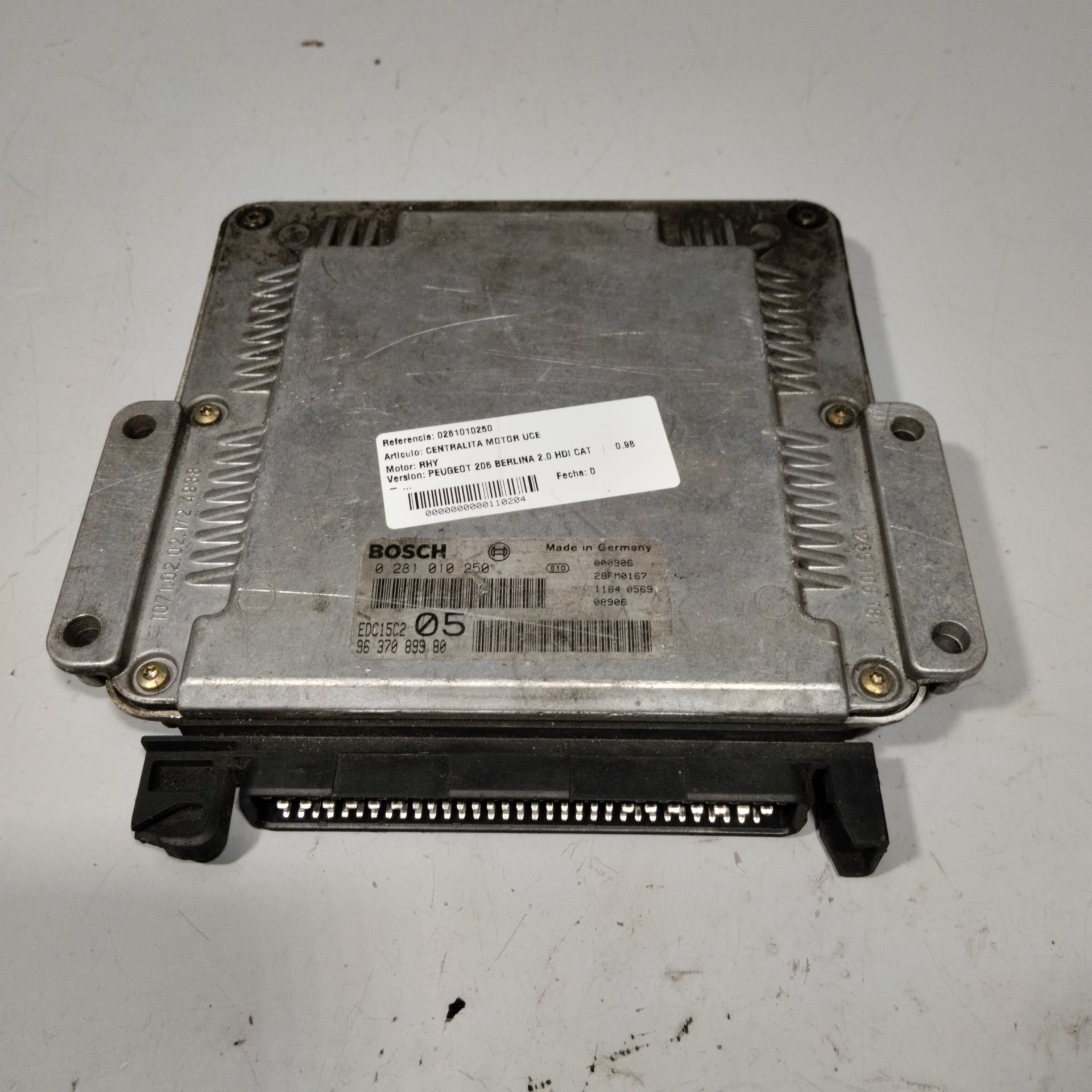 Motorsteuergerät 0281010250 de Peugeot 206 1998-0 - pieza usada